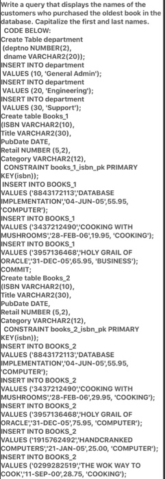 Solved Write a query that displays the names of the | Chegg.com