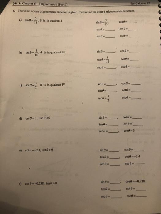 Solved 264 Chapter 6 - Trigonometry (Part D Pre-Calculus 12 | Chegg.com