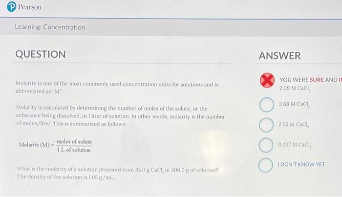 Solved Pearson Learning: Concentration QUESTION ANSWER | Chegg.com
