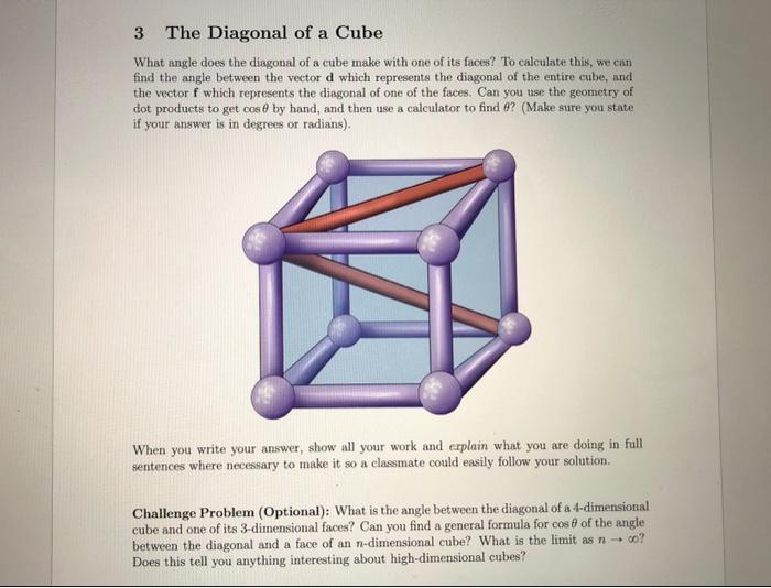 3 The Diagonal of a Cube What angle does the diagonal | Chegg.com