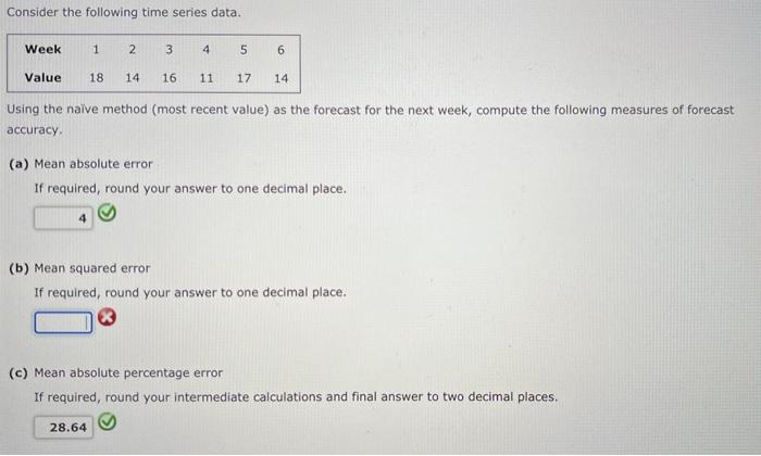 Solved Consider the following time series data. Week 1 2 3 4 | Chegg.com