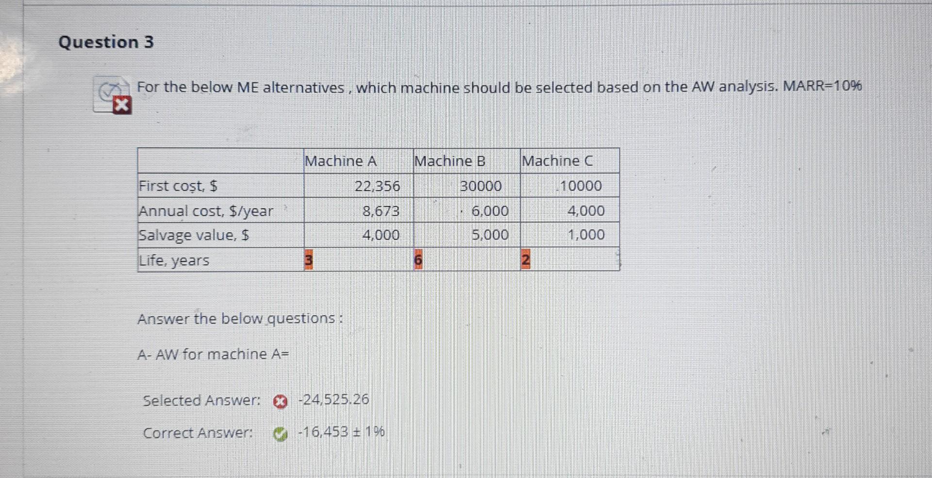 Solved Question 3 For The Below ME Alternatives , Which | Chegg.com