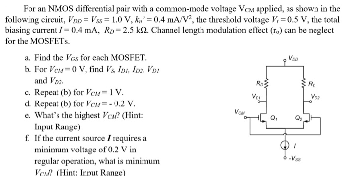 Solved Voo For An NMOS Differential Pair With A Common-mode | Chegg.com