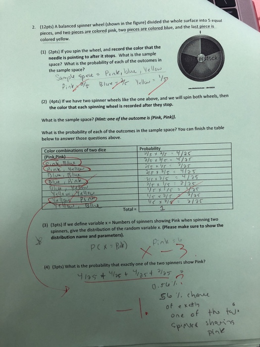 Solved 1 Pts) If We Have Two Spinner Wheels Like The One | Chegg.com