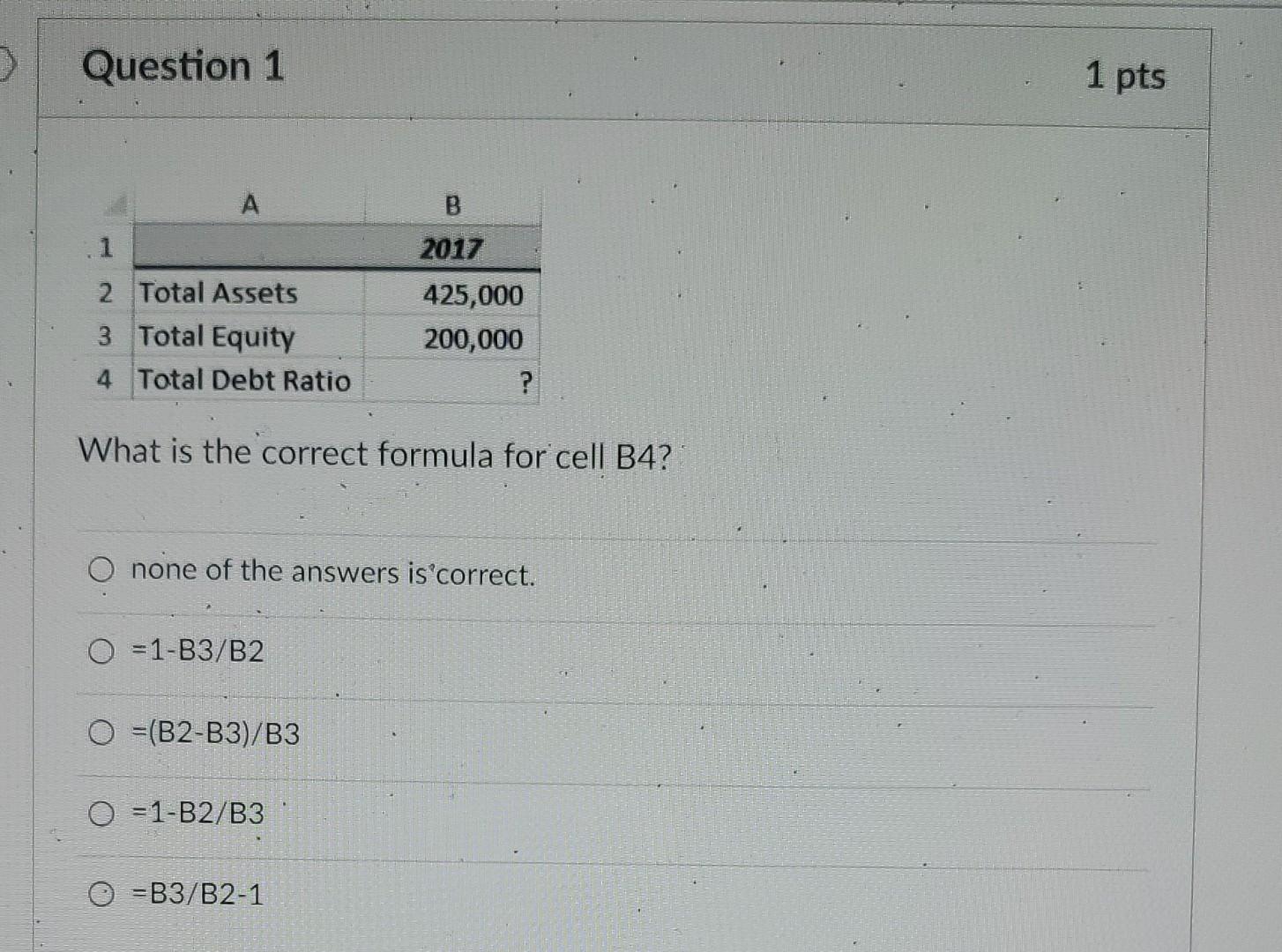 Solved Question 1 What Is The Correct Formula For Cell B4? | Chegg.com