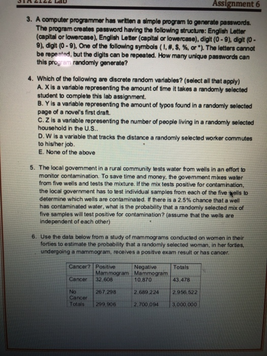 Solved Assignment 6 3. A computer programmer has written a | Chegg.com