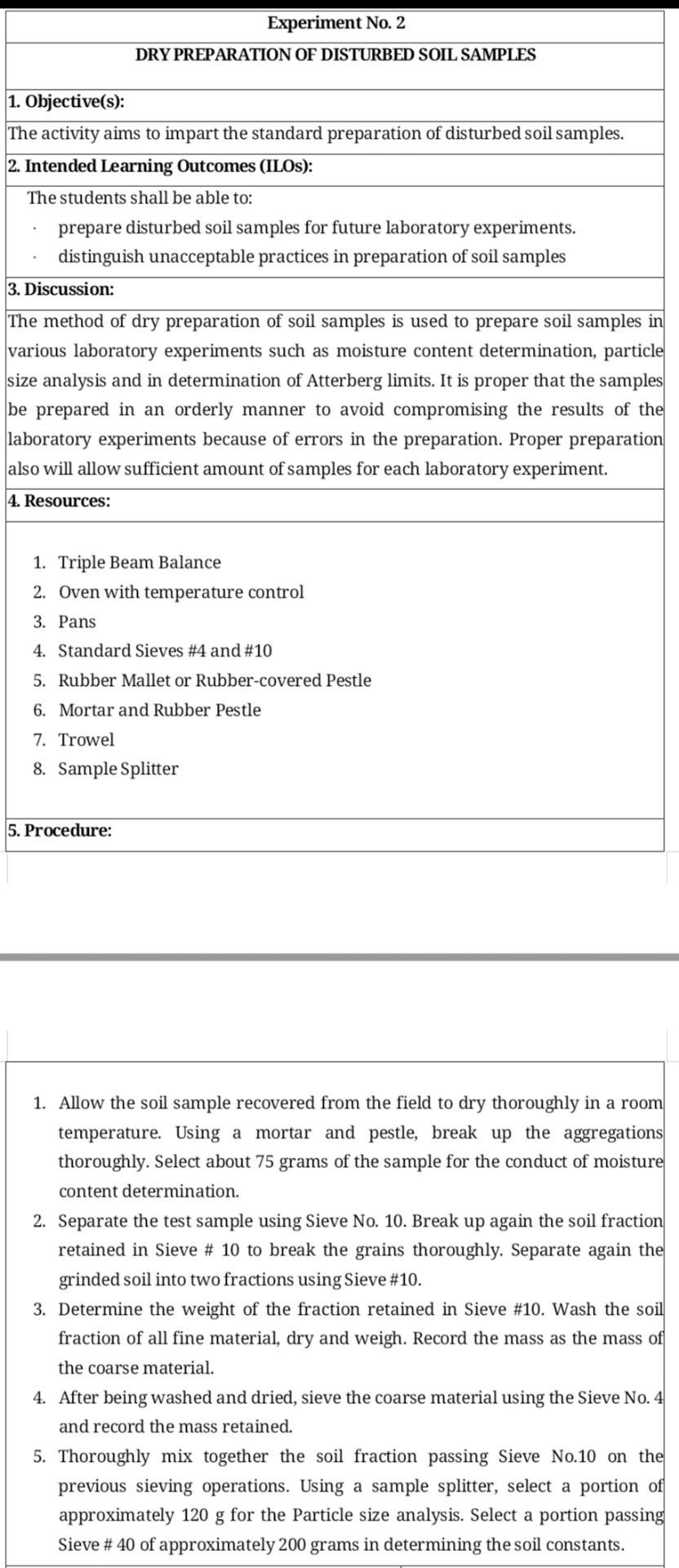 solved-experiment-no-2-dry-preparation-of-disturbed-soil-chegg