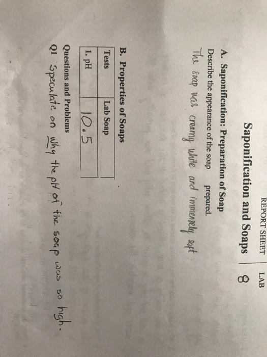 REPORT SHEET LAB Saponification and Soaps A.