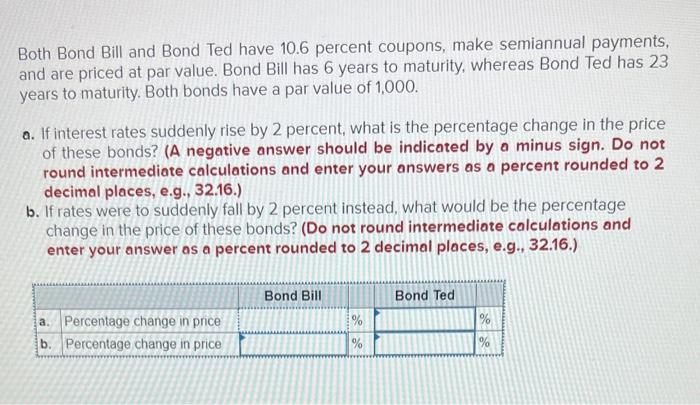 Solved Both Bond Bill And Bond Ted Have 10.6 Percent | Chegg.com