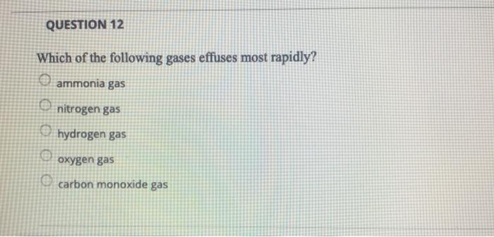 Solved Question 12 Which Of The Following Gases Effuses Most | Chegg.com