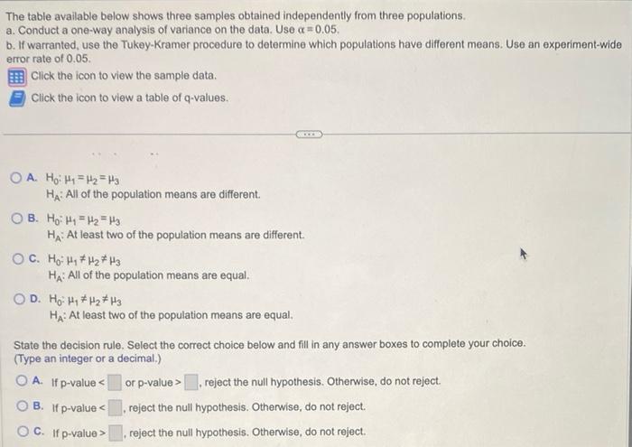 Solved The table available below shows three samples | Chegg.com