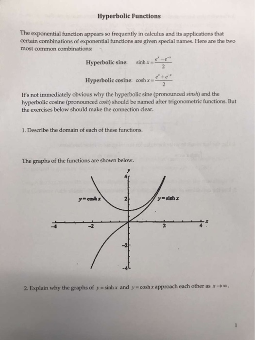 Solved Hyperbolic Functions The exponential function appears | Chegg.com