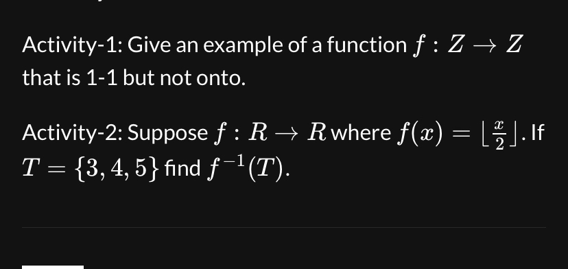 Solved Activity 1 Give An Example Of A Function F Z→z ﻿that