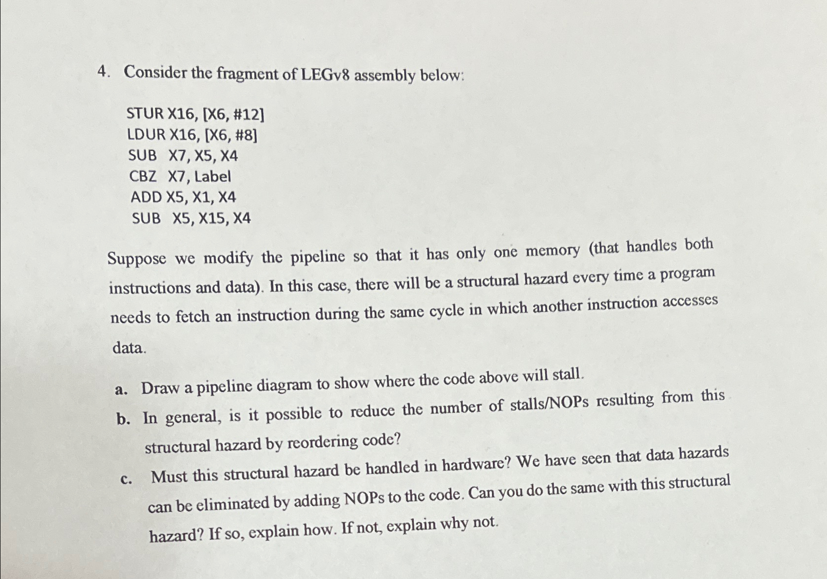 Solved Consider The Fragment Of Legv8 ﻿assembly Below:stur 