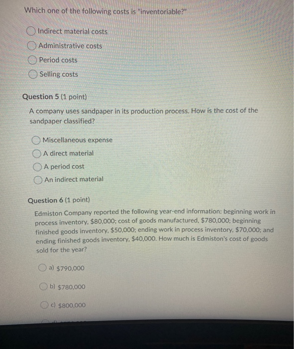 Solved Which one of the following costs is "inventoriable?"