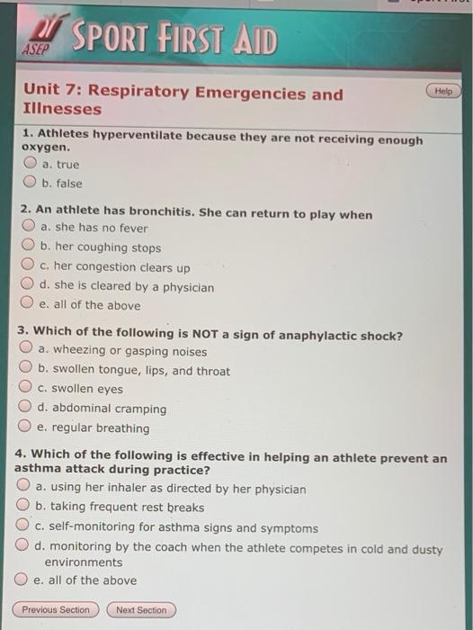 Solved SPORT FIRST AID ASEP Help Unit 6 Moving Injured or