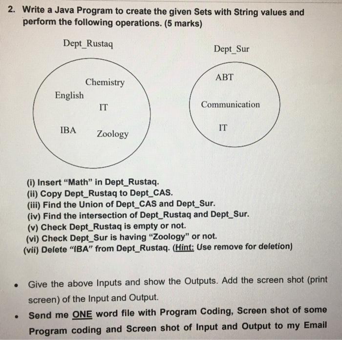 Solved 2. Write a Java Program to create the given Sets with | Chegg.com