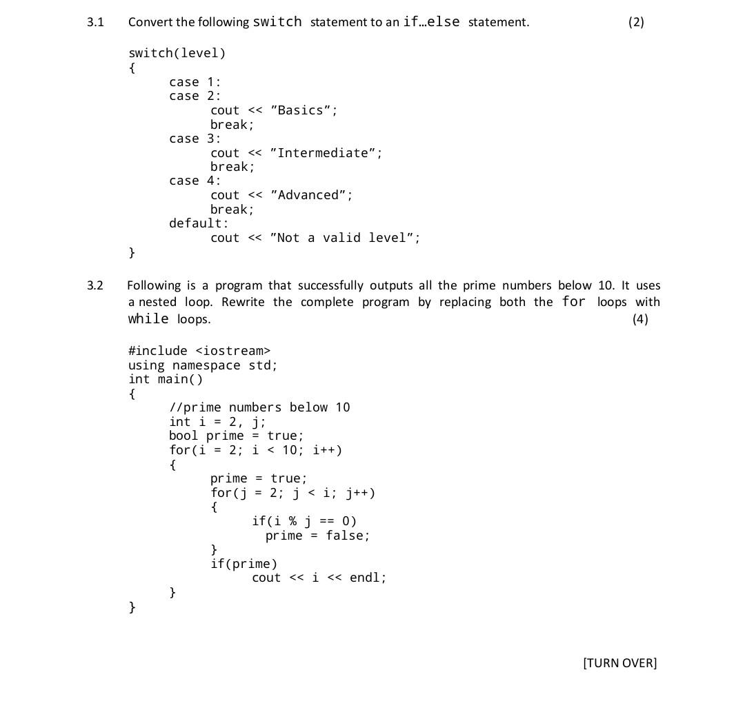 3.1 Convert the following switch statement to an | Chegg.com