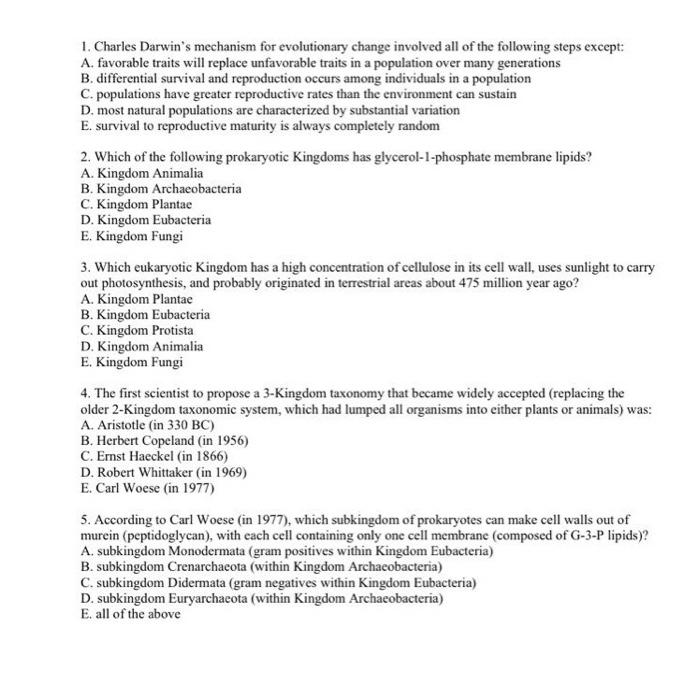 Solved 1 Charles Darwin S Mechanism For Evolutionary Change Chegg Com