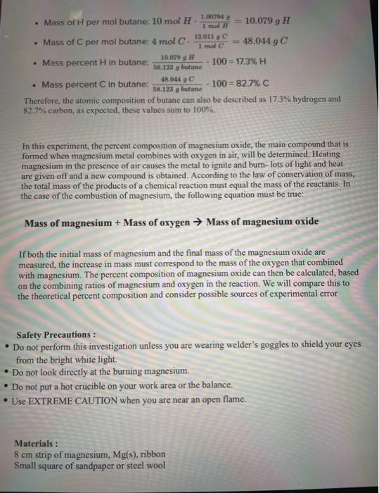 Solved Determining the Percentage Composition of Magnesium