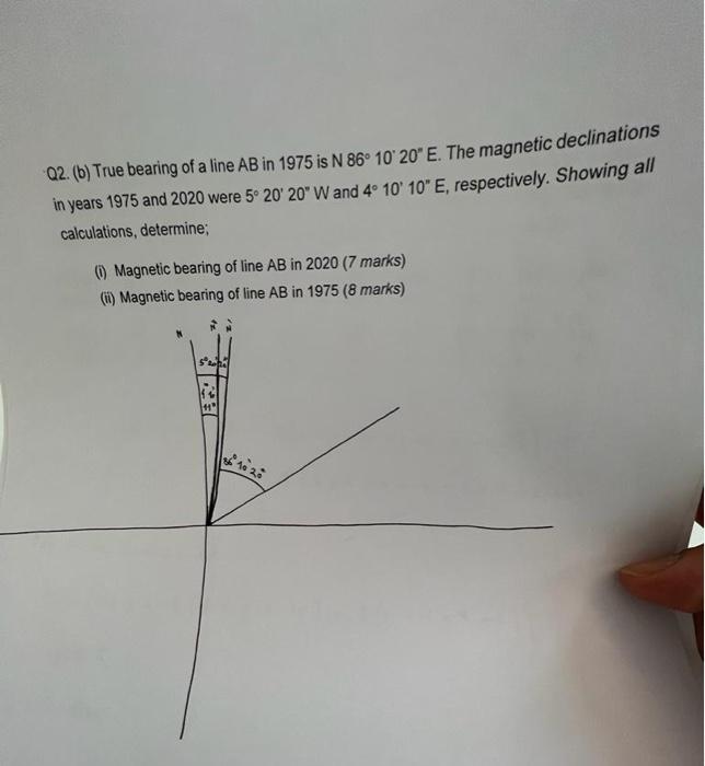 Solved Q2. (b) True bearing of a line AB in 1975 is