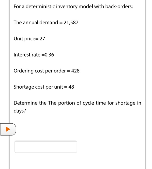 Solved For a deterministic inventory model with back-orders; | Chegg.com