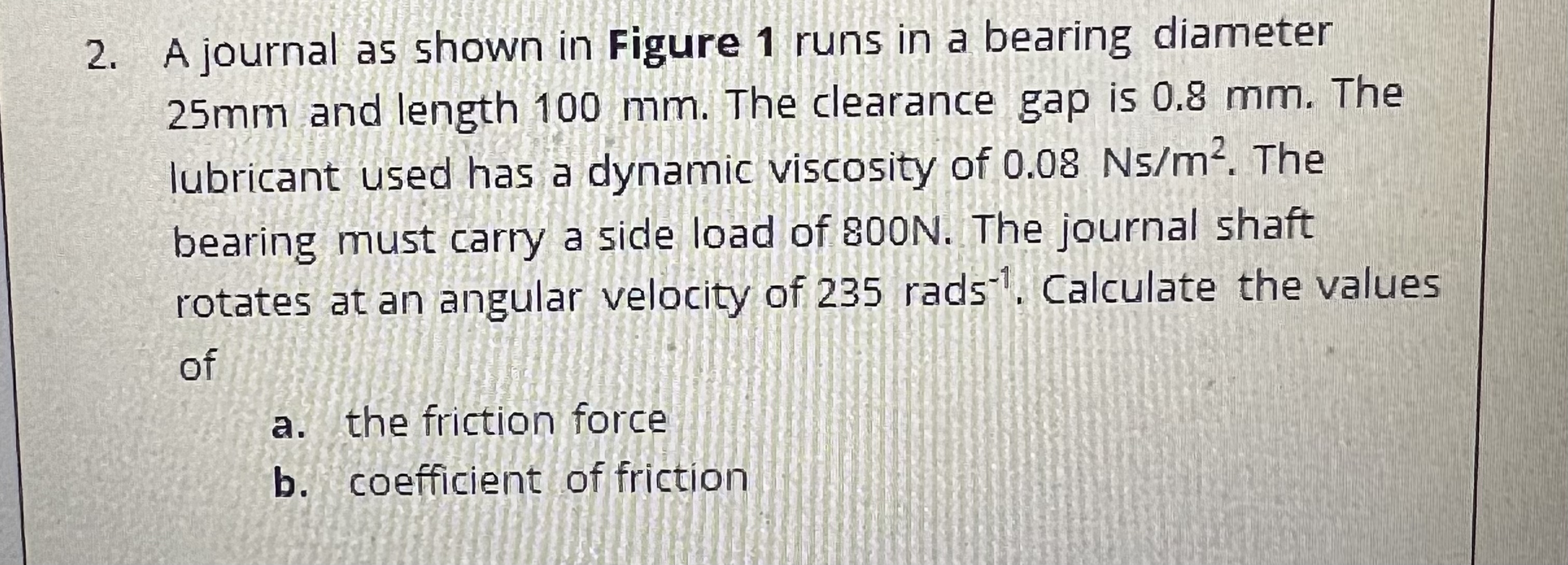 Solved A journal as shown in Figure 1 ﻿runs in a bearing | Chegg.com