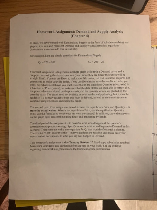 Solved Homework Assignment: Demand and Supply Analysis | Chegg.com