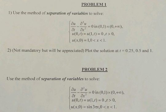 Solved PROBLEM 1 1) Use the method of separation of | Chegg.com
