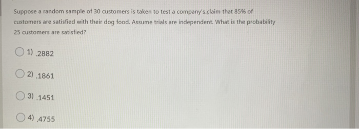Solved Suppose A Random Sample Of 30 Customers Is Taken To Chegg Solved Suppose A Random Sample Of 30 Customers Is Taken To Chegg
