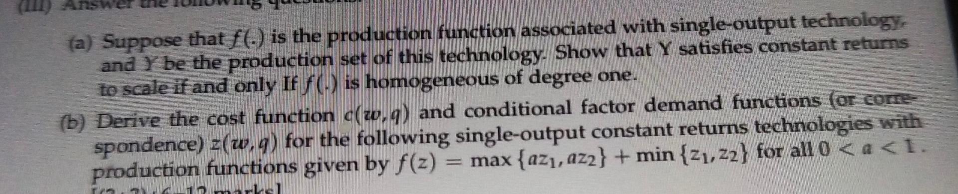 Solved (a) Suppose that f(.) is the production function | Chegg.com