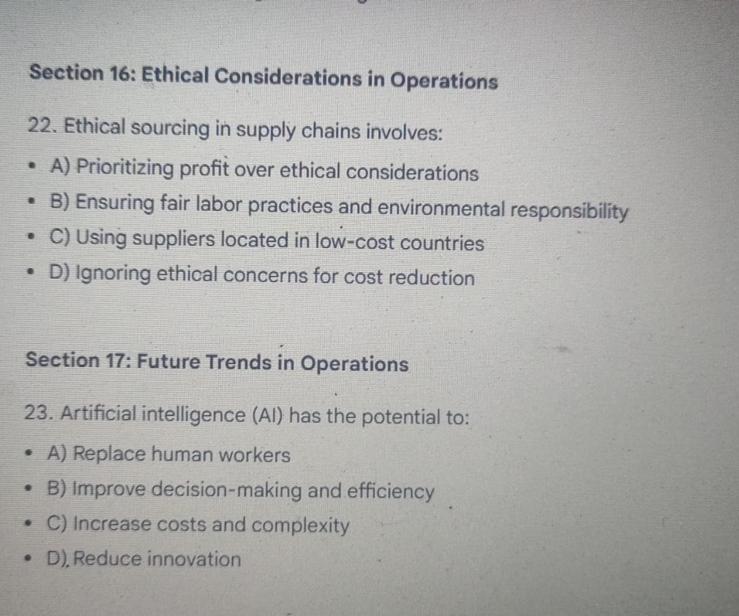 Solved Section 16: Ethical Considerations in Operations22. | Chegg.com