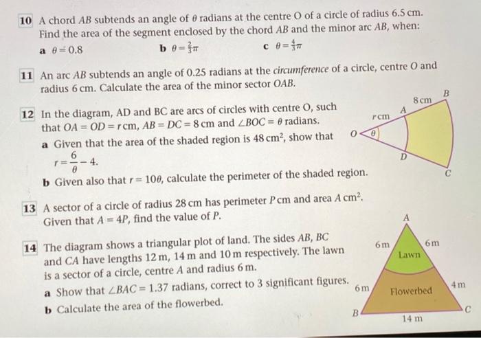 Solved B Rcm O 10 A Chord Ab Subtends An Angle Of 6 Radians Chegg Com