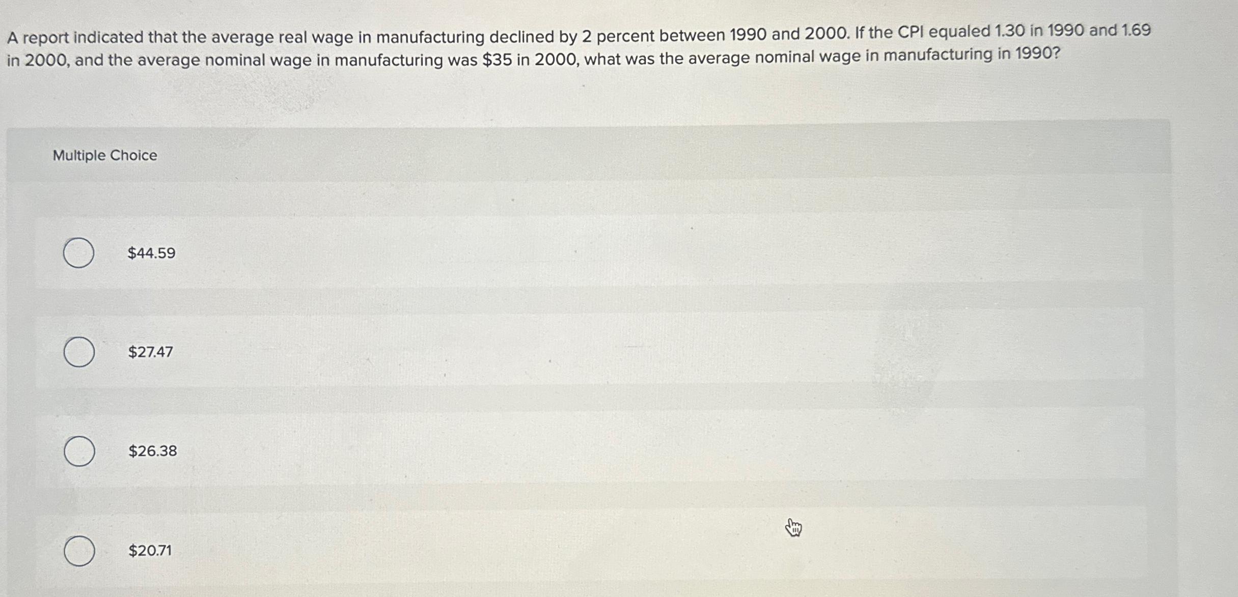Solved A report indicated that the average real wage in | Chegg.com