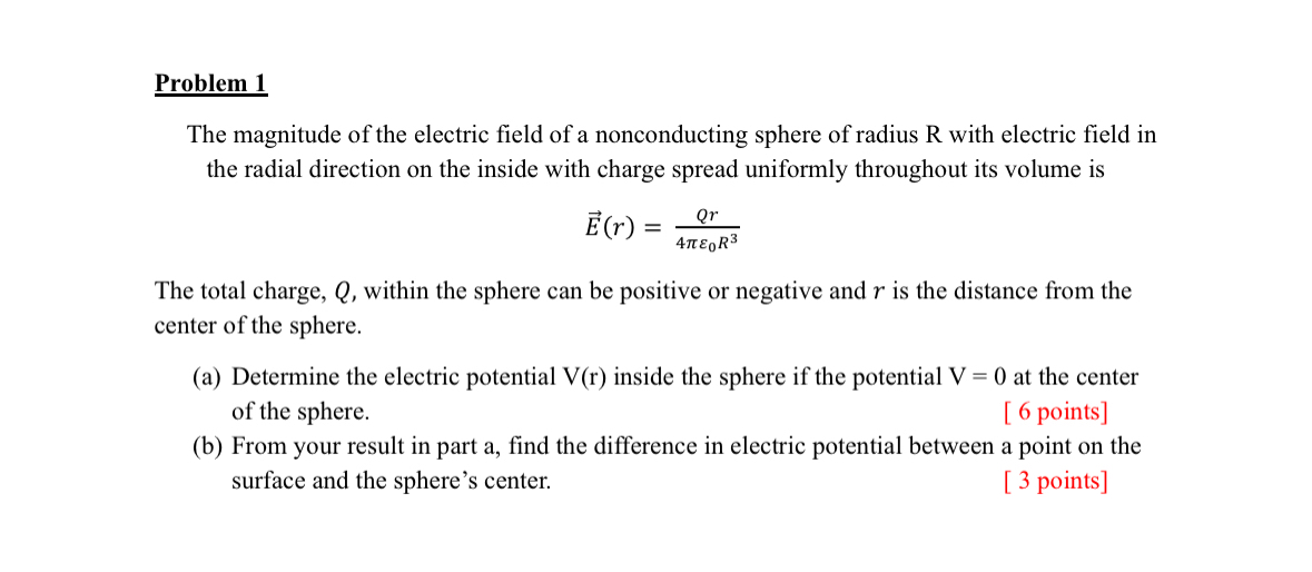 Solved Problem 1The magnitude of the electric field of a | Chegg.com