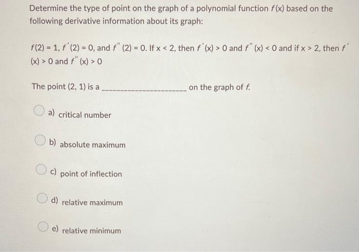 Solved Determine the type of point on the graph of a | Chegg.com