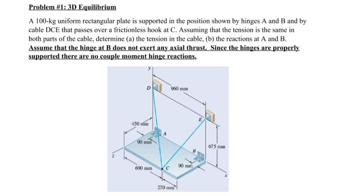 Solved Problem #1: 3D Equilibrium A 100-kg Uniform | Chegg.com