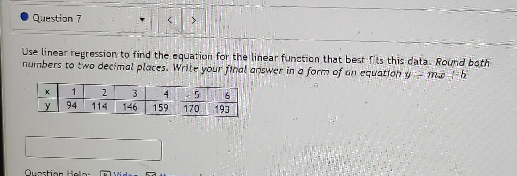 Solved Use linear regression to find the equation for the | Chegg.com
