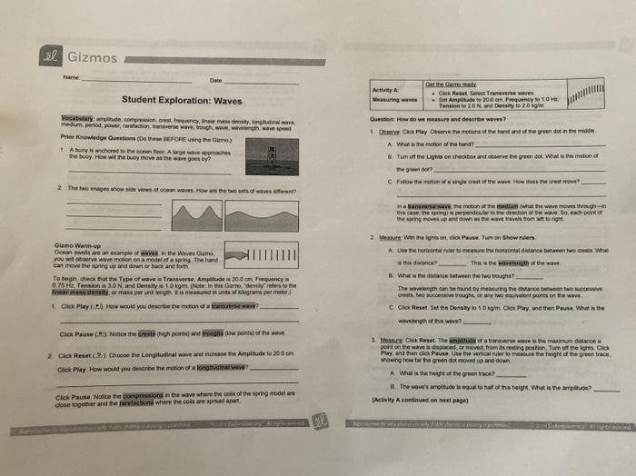 student-exploration-waves-gizmo-answer-key