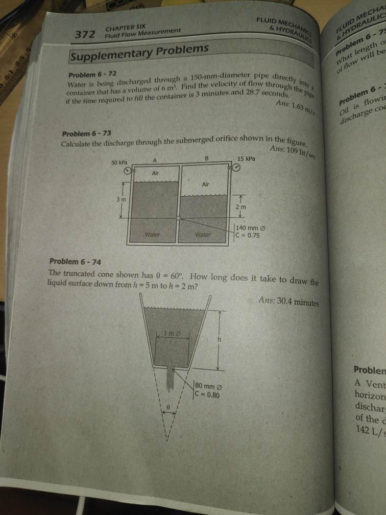 Solved FLUID MECHANIC & HYDRAUGS CHAPTER SIX 372 Fluid Flow | Chegg.com