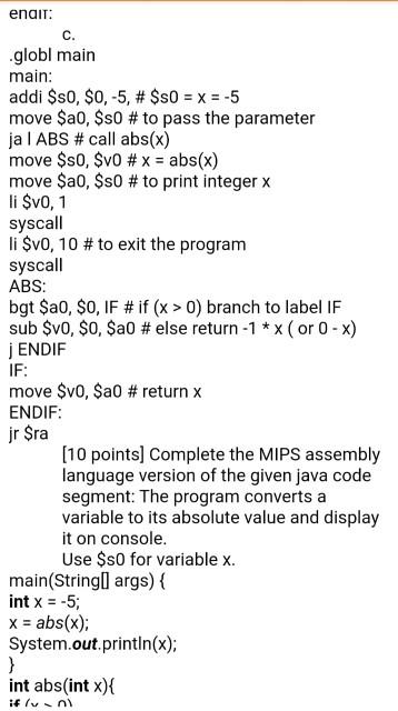 Solved a. [ 5 points) Write the MIPS assembly code | Chegg.com