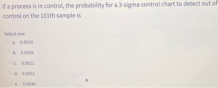 Solved If a process is in control, the probability for a | Chegg.com