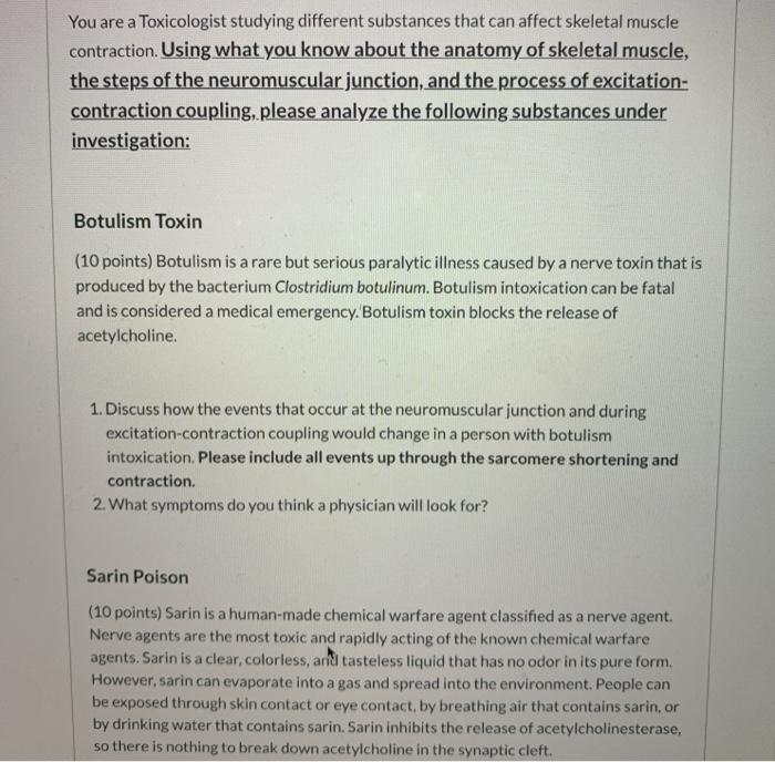 Solved You Are A Toxicologist Studying Different Substances | Chegg.com