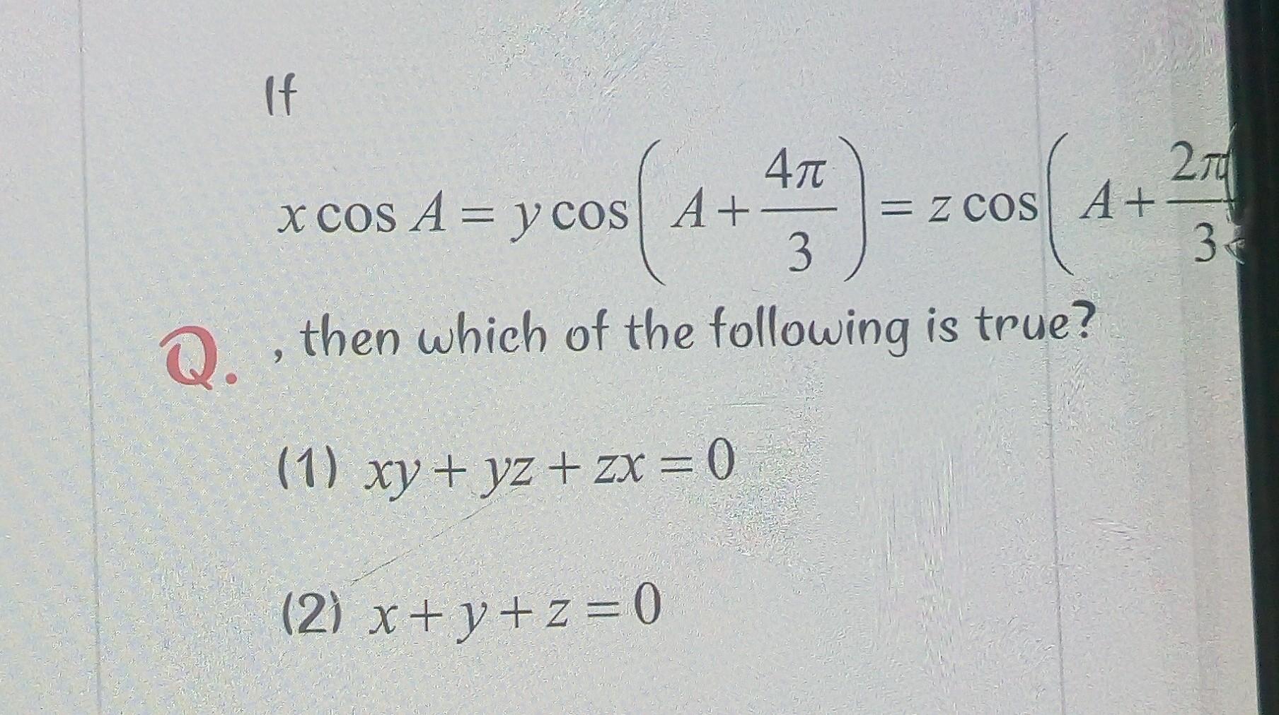 Solved If 270 A 3 4p X Cos A Y Cos A Z Cos A 3 Q Chegg Com