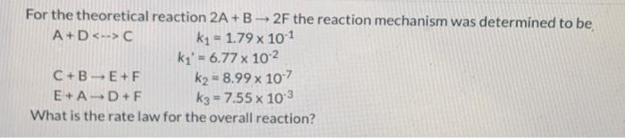 Solved For The Theoretical Reaction 2A + B→2F The Reaction | Chegg.com