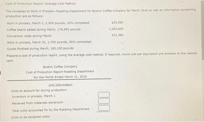 Solved Cost Of Production Report Average Cost Method The 4460