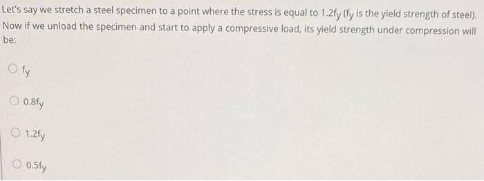 Solved Consider a mild steel specimen with yield strength of | Chegg.com