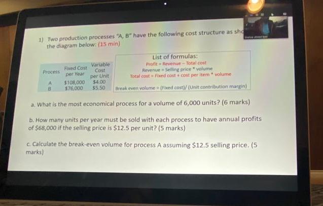 Solved 1) Two Production Processes "A, B" Have The Following | Chegg.com