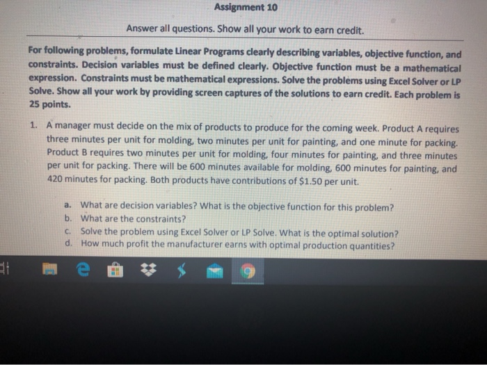 Solved Assignment 10 Answer all questions. Show all your | Chegg.com