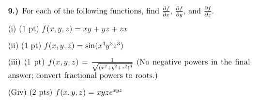 Y Solved 9.) For each of the following functions, find | Chegg.com